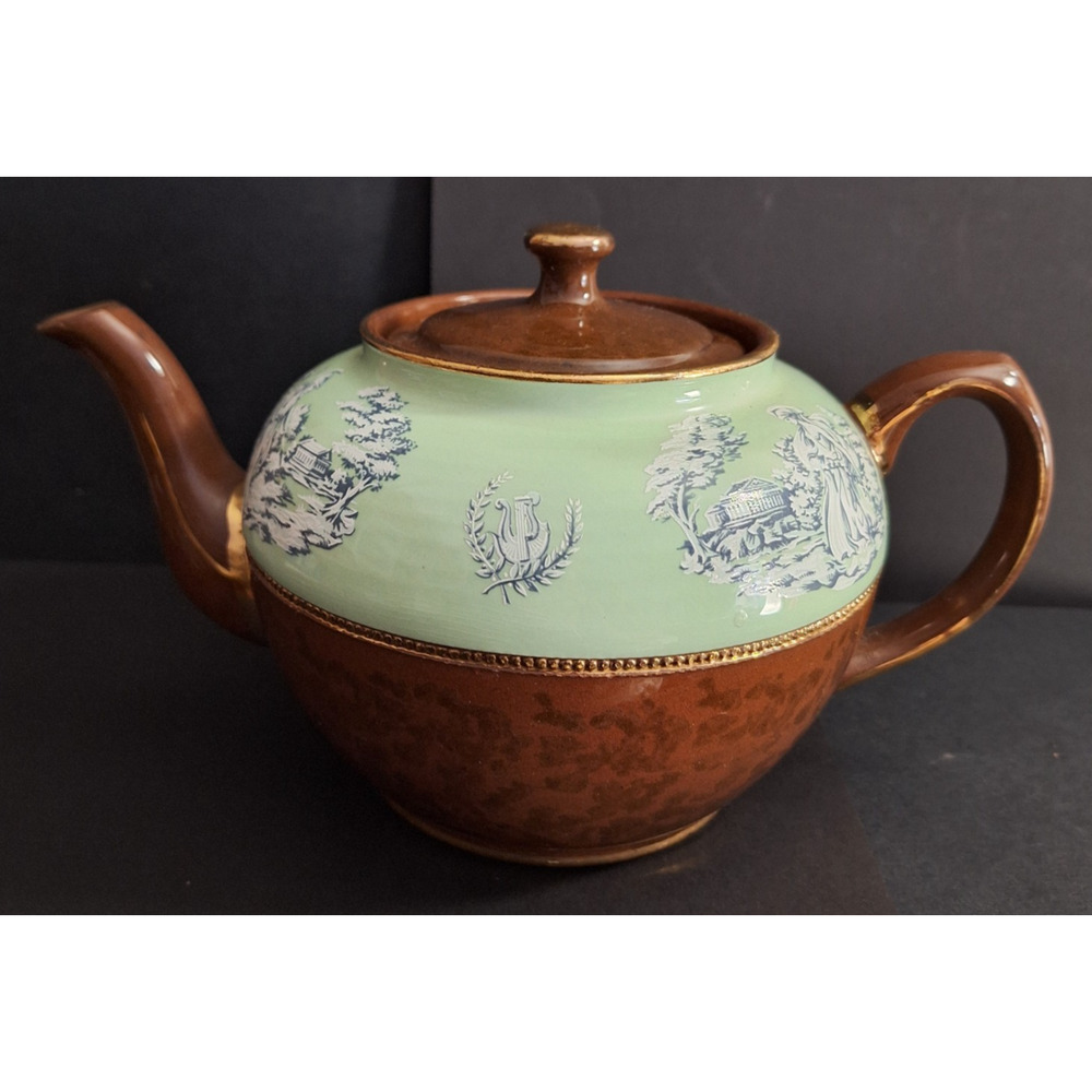 Vintage Sadler England Staffordshire Teapot Brown Green White Greek Figures